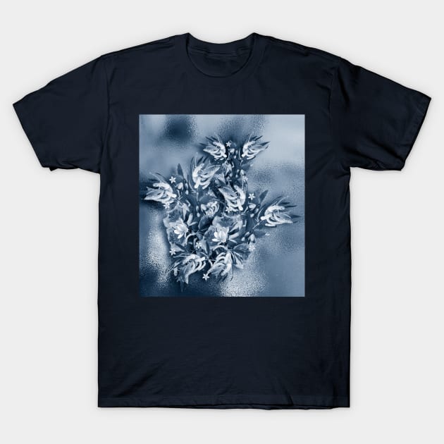 Beautiful flower bouquet on a rippled deep blue background T-Shirt by hereswendy